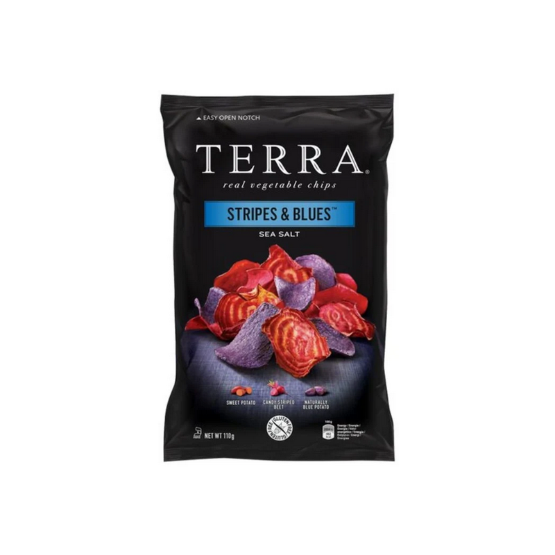 TERRA - STRIPES & BLUES chips vegetali con sale marino - preferibimente entro 21-05-24