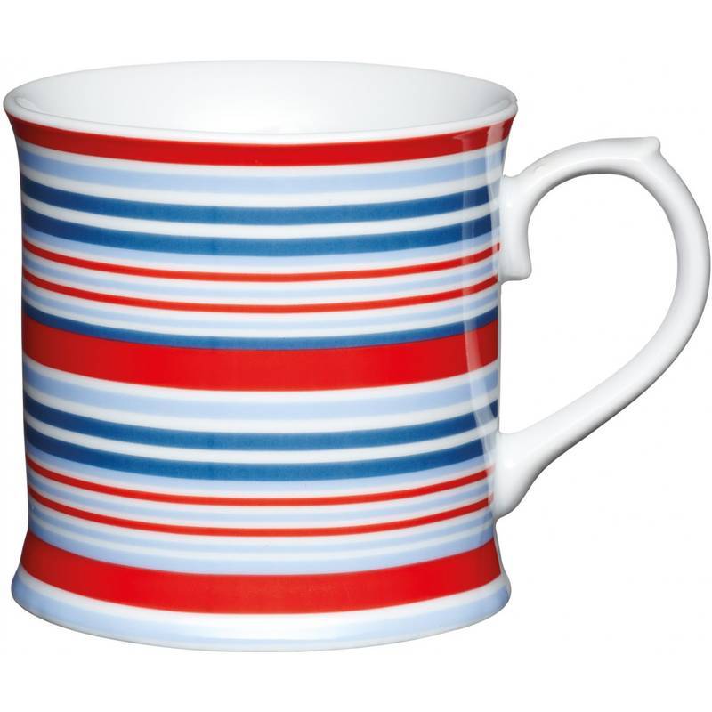 KitchenCraft Fine Porcelain Red and Blue Stripes Mug