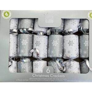 SILVER AND WHITE CHRISTMAS CRACKERS 6 PACK
