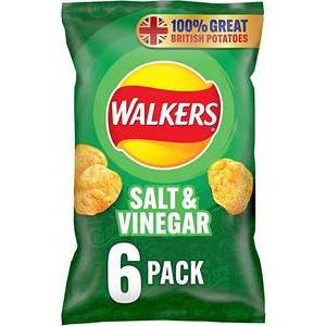 WALKERS SALT & VINEGAR CRISPS 6X25G 